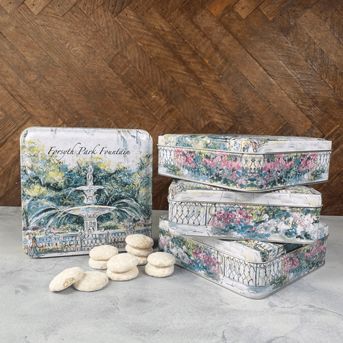 Key Lime Coolers 6 ounce Forsyth Park Gift Tin stacked with cookie stacks on side