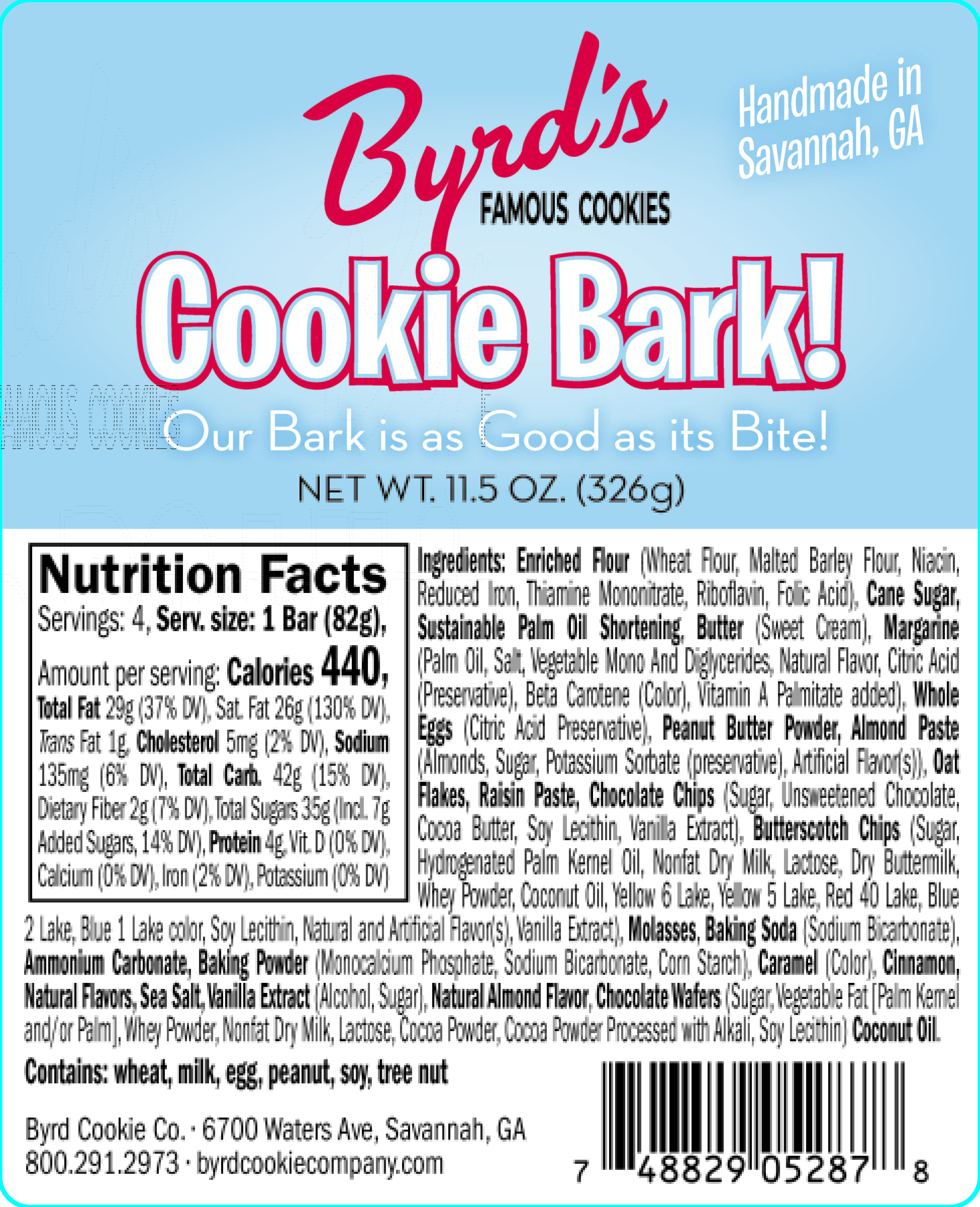 Cookie Bark Nutritional