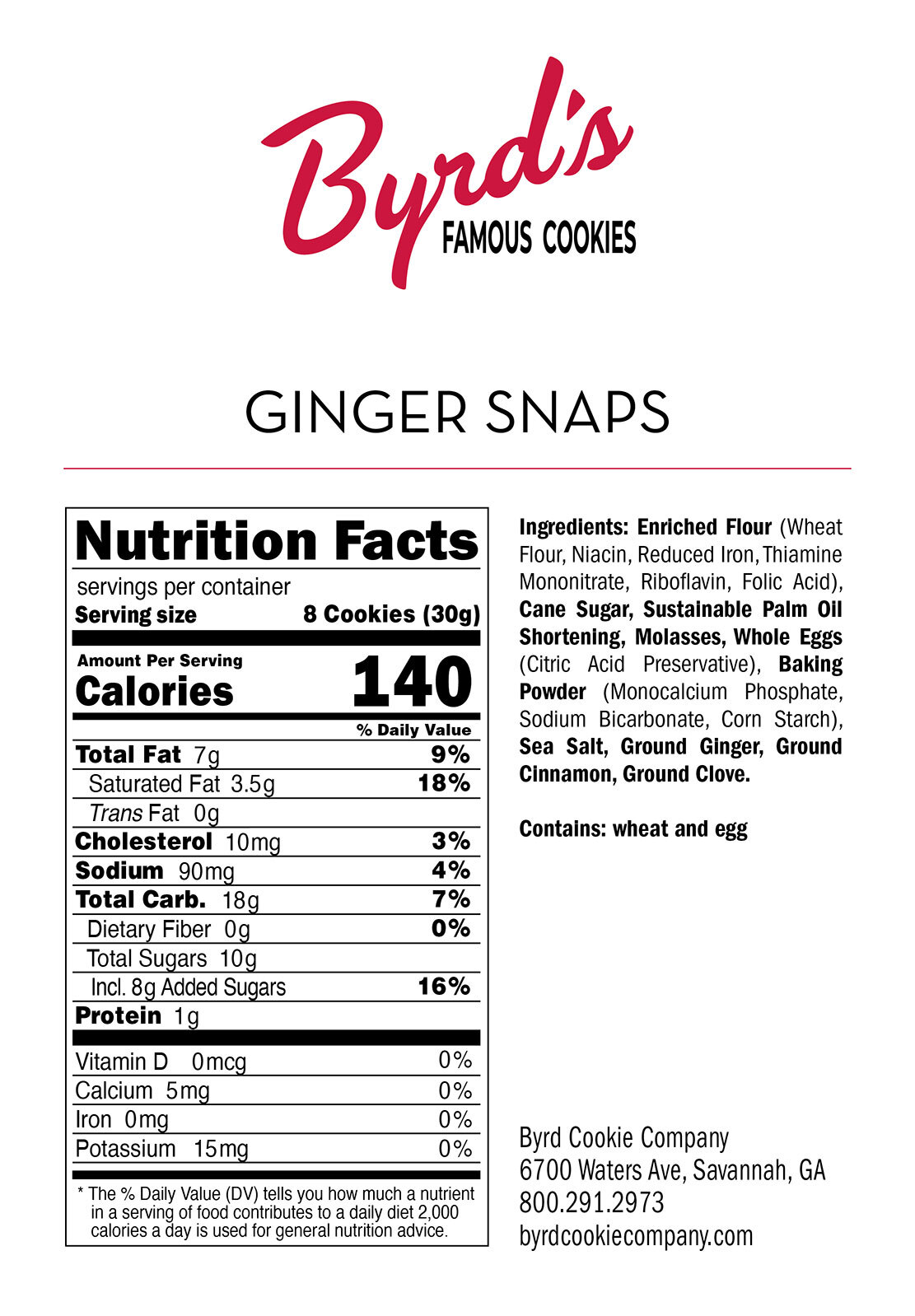 ginger snap nutritional panel 