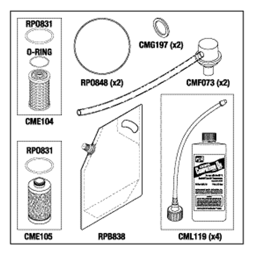 RPI DentalEz/Custom Air/Ramvac Lubricated Compressor PM Kit (OEM #65468177), CMK153