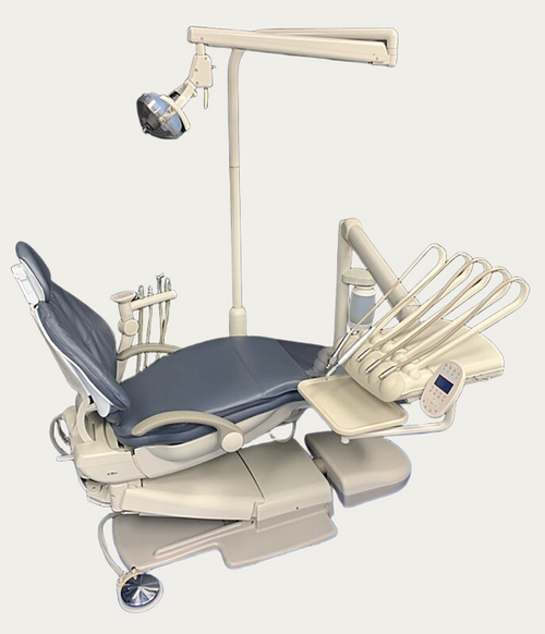 A-dec Refurbished 511 Dental Chair with A-dec 533 Continental (Euro) Delivery, 551 Radius Assistant's Arm, & A-dec 6300 Light, Ref. 511 w/ 533 Del, 551 Asst Arm, & Light
