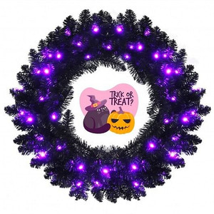 24 Inch Pre-lit Halloween Wreath with 35 Purple LED Lights - Color: Black - Size: 24 inches D681-CM23476 24 Inch Pre-lit Halloween Wreath with 35 Purple LED Lights - Color: Black - Size: 24 inches D681-CM23476