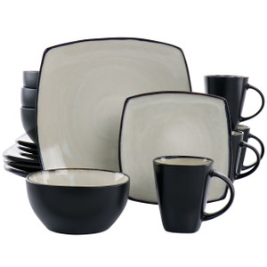 Gibson Elite Soho Lounge 16 Piece Square Stoneware Dinnerware Set in Sand D970-127334.16R