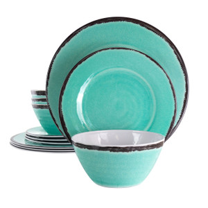 Elama Azul Banquet 12 Piece Lightweight Melamine Dinnerware Set in Turquoise D970-EL-AZULBANQUET