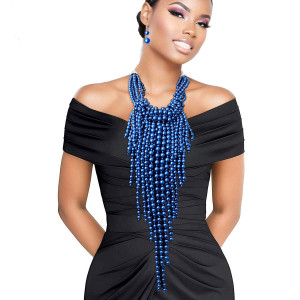 Pearl Necklace Royal Blue Fringe Set for Women T226-9485339492671 Pearl Necklace Royal Blue Fringe Set for Women T226-9485339492671