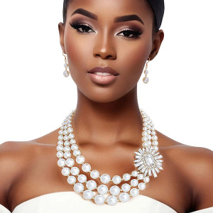 Pearl Necklace Cream Vintage Stone Set for Women T226-9485347225919 Pearl Necklace Cream Vintage Stone Set for Women T226-9485347225919