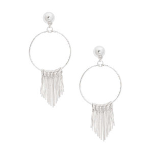 Silver Bar Fringe Circle Earrings T226-9485636862271