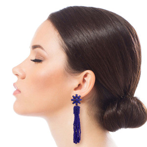 Blue Flower Seed Bead Earrings T226-9485856801087 Blue Flower Seed Bead Earrings T226-9485856801087