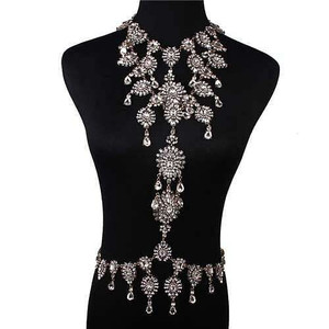 Luxury Rhinestone Flower Necklace and Waist Chain Super Shining Nightclub Bold Wholesale Body Chain A392-tboc0013