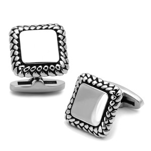 TK1246 - High polished (no plating) Stainless Steel Cufflink with Epoxy  in Jet A874-TK1246