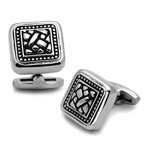 TK1256 - High polished (no plating) Stainless Steel Cufflink with Epoxy  in Jet A874-TK1256