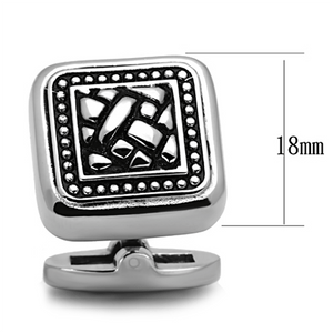 TK1256 - High polished (no plating) Stainless Steel Cufflink with Epoxy  in Jet A874-TK1256