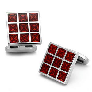 TK1272 - High polished (no plating) Stainless Steel Cufflink with Epoxy  in Garnet A874-TK1272