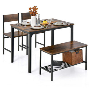 4 Pieces Rustic Dining Table Set with 2 Chairs and Bench-Rustic Brown - Color: Rustic Brown D681-KC55737CF 4 Pieces Rustic Dining Table Set with 2 Chairs and Bench-Rustic Brown - Color: Rustic Brown D681-KC55737CF