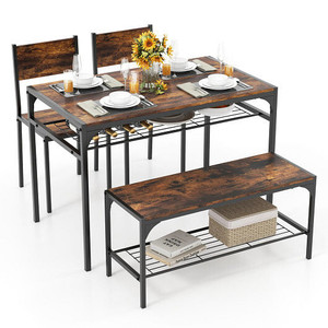 Industrial Style Rectangular Kitchen Table with Bench and Chairs-Rustic Brown - Color: Rustic Brown D681-KC57244CF Industrial Style Rectangular Kitchen Table with Bench and Chairs-Rustic Brown - Color: Rustic Brown D681-KC57244CF