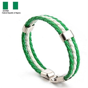 National Flags Colors Leather Woven Wholesale Bracelet - Green White Green A392-fabr2897 National Flags Colors Leather Woven Wholesale Bracelet - Green White Green A392-fabr2897