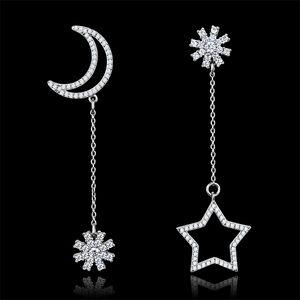 TS437 - Rhodium 925 Sterling Silver Earrings with AAA Grade CZ  in Clear A874-TS437