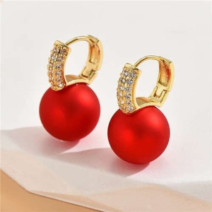 Cubic Zirconia Embellished Copper Red Pearl Fashion Designer Wholesale Earrings A392-fear8126 Cubic Zirconia Embellished Copper Red Pearl Fashion Designer Wholesale Earrings A392-fear8126