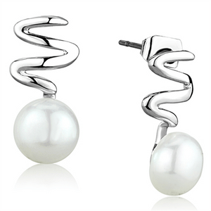 3W687 - Rhodium Brass Earrings with Synthetic Pearl in White A874-3W687 3W687 - Rhodium Brass Earrings with Synthetic Pearl in White A874-3W687