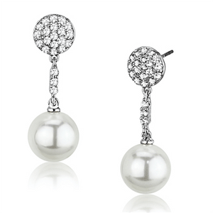 3W350 - Rhodium Brass Earrings with Synthetic Pearl in White A874-3W350 3W350 - Rhodium Brass Earrings with Synthetic Pearl in White A874-3W350