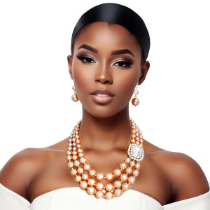 Necklace Gold Pearl Stone Set for Women T226-9485399064895 Necklace Gold Pearl Stone Set for Women T226-9485399064895