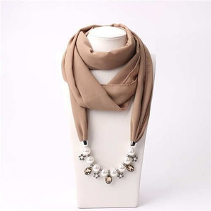 Pearl Chain Pendants Chiffon Women Scarf Necklace - Khaki A392-fasn0397