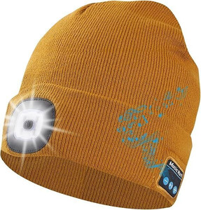 Color: BROWN - Bright Beanie Multi-functional Hat With LED Light And Bluetooth Headphones K290-52070652182801