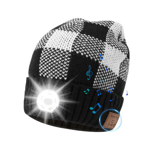 Color: CHECKERED BLACK - Bright Beanie Multi-functional Hat With LED Light And Bluetooth Headphones K290-52073769959697 Color: CHECKERED BLACK - Bright Beanie Multi-functional Hat With LED Light And Bluetooth Headphones K290-52073769959697