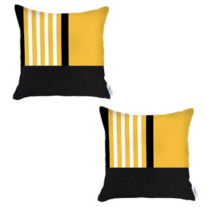 Set Of Two 18" X 18" Yellow Striped Zippered Handmade Polyester Throw Pillow N270-471789
