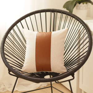 White Base and Brown Band Decorative Throw Pillow N270-399436