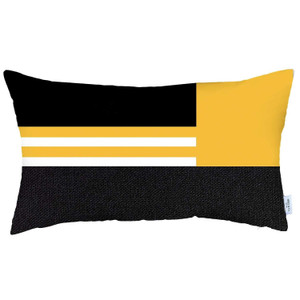12" X 20" Yellow Striped Zippered Handmade Polyester Lumbar Pillow Cover N270-471660