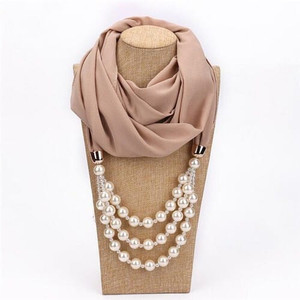 Triple Layers Beads Fashion Women Scarf Necklace - Khaki A392-fasn0293