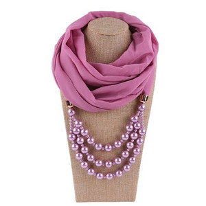 Triple Layers Beads Fashion Women Scarf Necklace - Light Purple A392-fasn0299