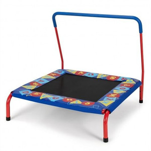 36 Inch Kids Indoor Outdoor Square Trampoline with Foamed Handrail-Blue - Color: Blue D681-TW10007BL