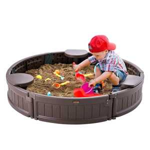 Sandbox with Cover, 47.2 x 9.1 in Round Sand Box, HDPE Sand Pit with 3 Corner Seating and Bottom Li E415-SXSLYXJCK000UBM5ZV0