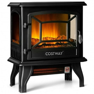 Freestanding Fireplace Heater with Realistic Dancing Flame Effect-Black - Color: Black - Size: 17 i D681-FP10057US-BK