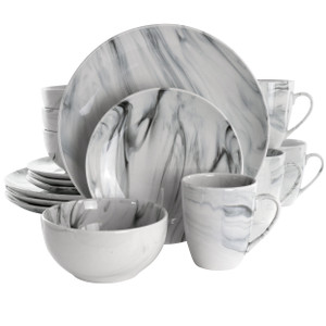 Elama Fine Marble 16 Piece Stoneware Dinnerware Set in Black and White D970-EL-FINEMARBLE