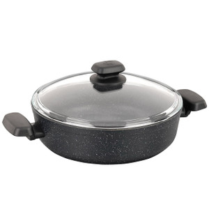 Korkmaz Ornella Non Stick 10 Inch 3.5 Liter Low Casserole with Lid in Black D970-A1344