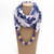 Hollow Beads Embellished Floral and Leaves Prints High Fashion Scarf Necklace - Royal Blue A392-fasn0326