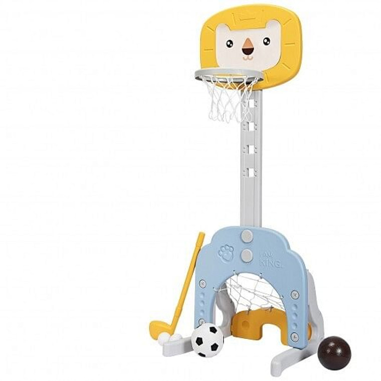 3-in-1 Adjustable Kids Basketball Hoop Sports Set-Yellow B593-TY327812