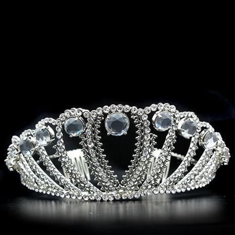 LO2108 - Imitation Rhodium Brass Tiaras & Hair Clip with Top Grade Crystal  in Clear A874-LO2108