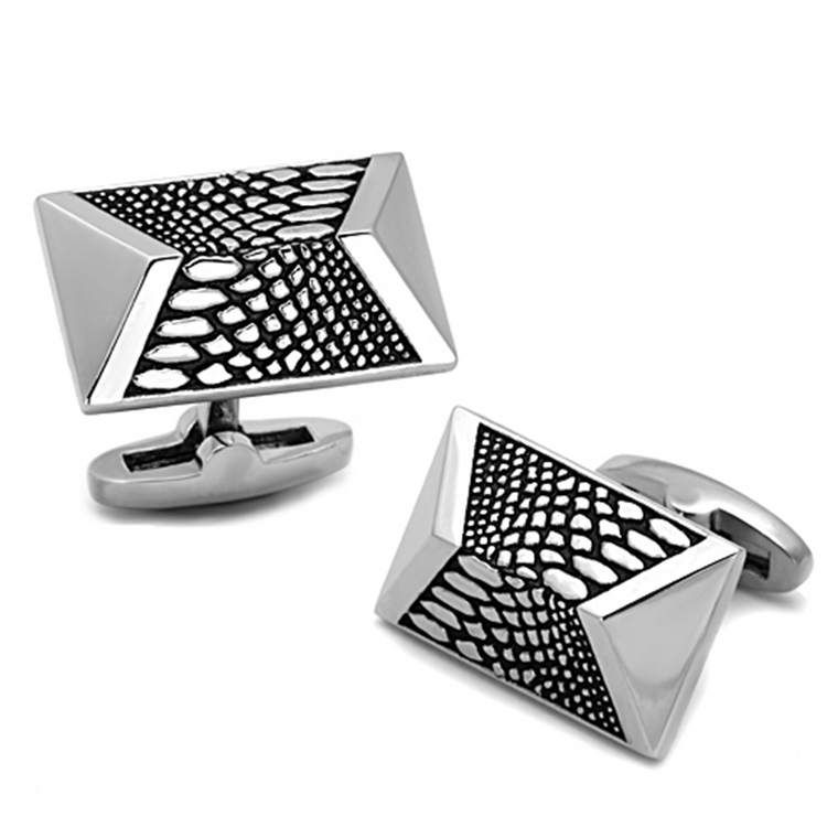 TK1259 - High polished (no plating) Stainless Steel Cufflink with Epoxy  in Jet A874-TK1259