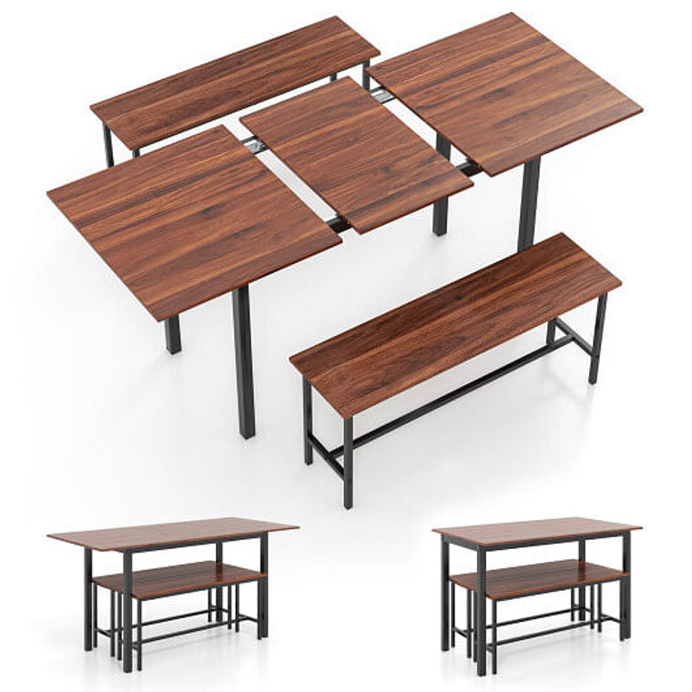 3 Piece Dining Table Set for 4-6 with 2 Benches-Walnut - Color: Walnut D681-KC56879HT