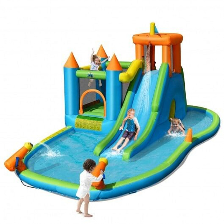 Inflatable Water Slide with Bounce House and Splash Pool without Blower for Kids - Color: Blue D681-OP70833