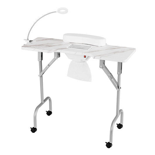 Folding Manicure Nail Table with Electric Dust Collector-White - Color: White D681-HB88582US-WH