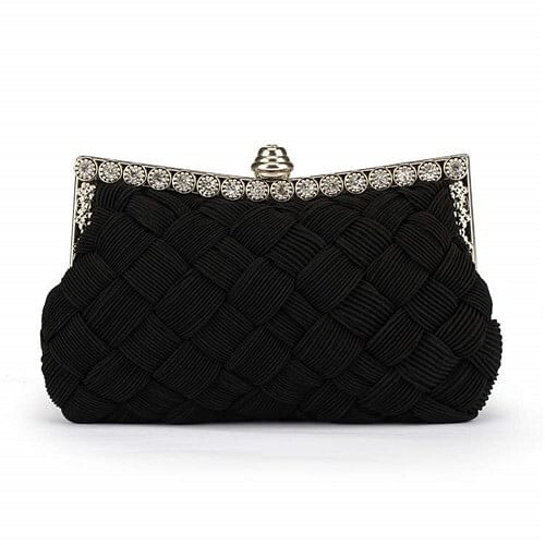 Weaving Threads Pattern with Rhinestone Floral Decorations Fashion Evening Handbag/ Shoulder Bag -  A392-fhbg0108