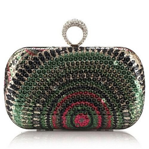 Peacock Feather Inspired Glistening Sequins Women Fashion Evening Handbag - Colorful Green A392-fhbg0070