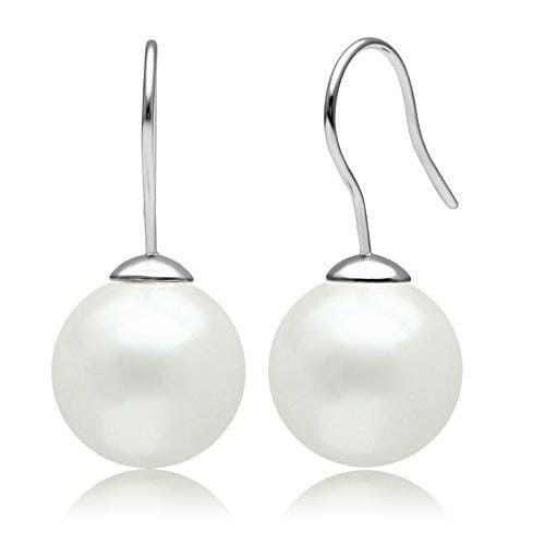 3W087 - Rhodium Brass Earrings with Synthetic Pearl in White A874-3W087