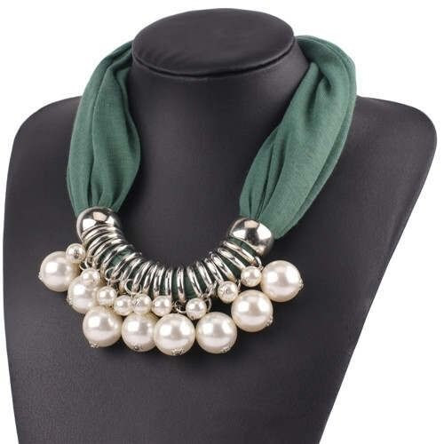 Elegant Pearl Pendant Women Short Style Graceful Fashion Scarf Necklace - Green A392-fasn0521