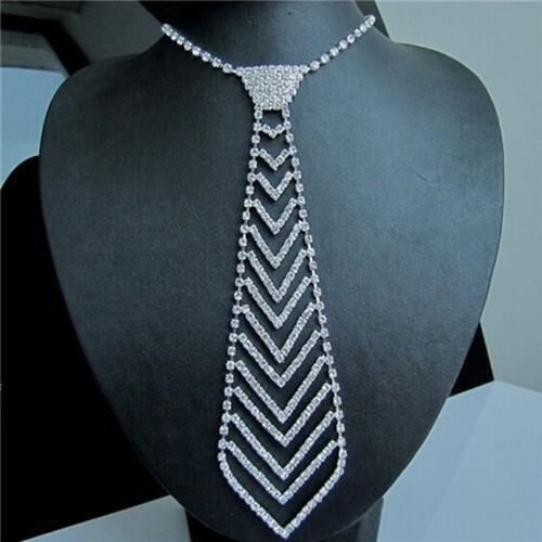 Rhinestone Embellished Unique Tie Design Bold Fashion Statement Necklace A392-fane6484